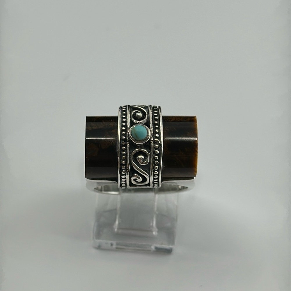 925 silver ring tiger eye chrysoprase stone size 6